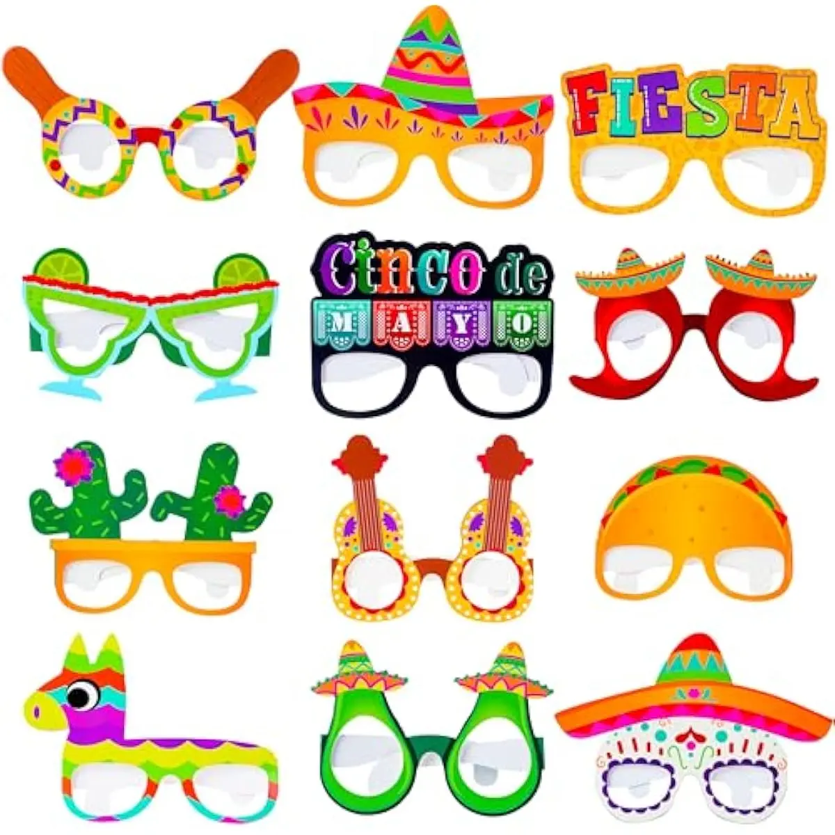 Mexican Fiesta Party Paper Eyeglasses for Cinco de Mayo Party Decorations, Mexican Party Favors Photo Booth Props