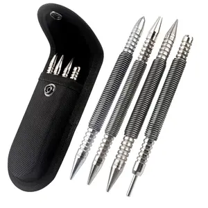 Spring Nail Set with Size Marked,Spring Loaded Center Punch,4pcs Dual Head Nail Setter,Hammerless Door Hinge Pin Removal Tool(1/8-in, 3/32-in, 3/16-in, 1/16-in, 1/32-in, 1/8-in)