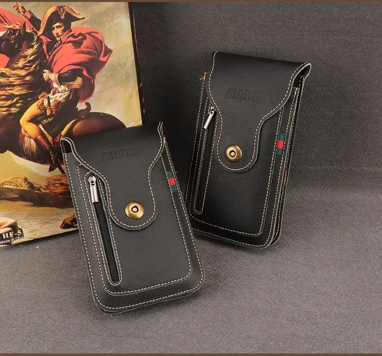 New leather Mobile Phone Waist Bag with Belt PU Leather Multifunctional Solid Dual Pocket for Men's Outdoor Construction Site Use phone case for iphone 14/15/16 pro max plus Sumsung Galaxy S24/S23 A54/A14 Z Fold/Z Flip, Pouch Holder, Waist Bag Holder