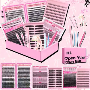 DIY eyelash extension kit in a gift box, large capacity, includes tweezers, cotton swabs, glue, brush, reusable, D curl 13-15mm, suitable for beginners, DIY fun at home, a gift for friends and family.