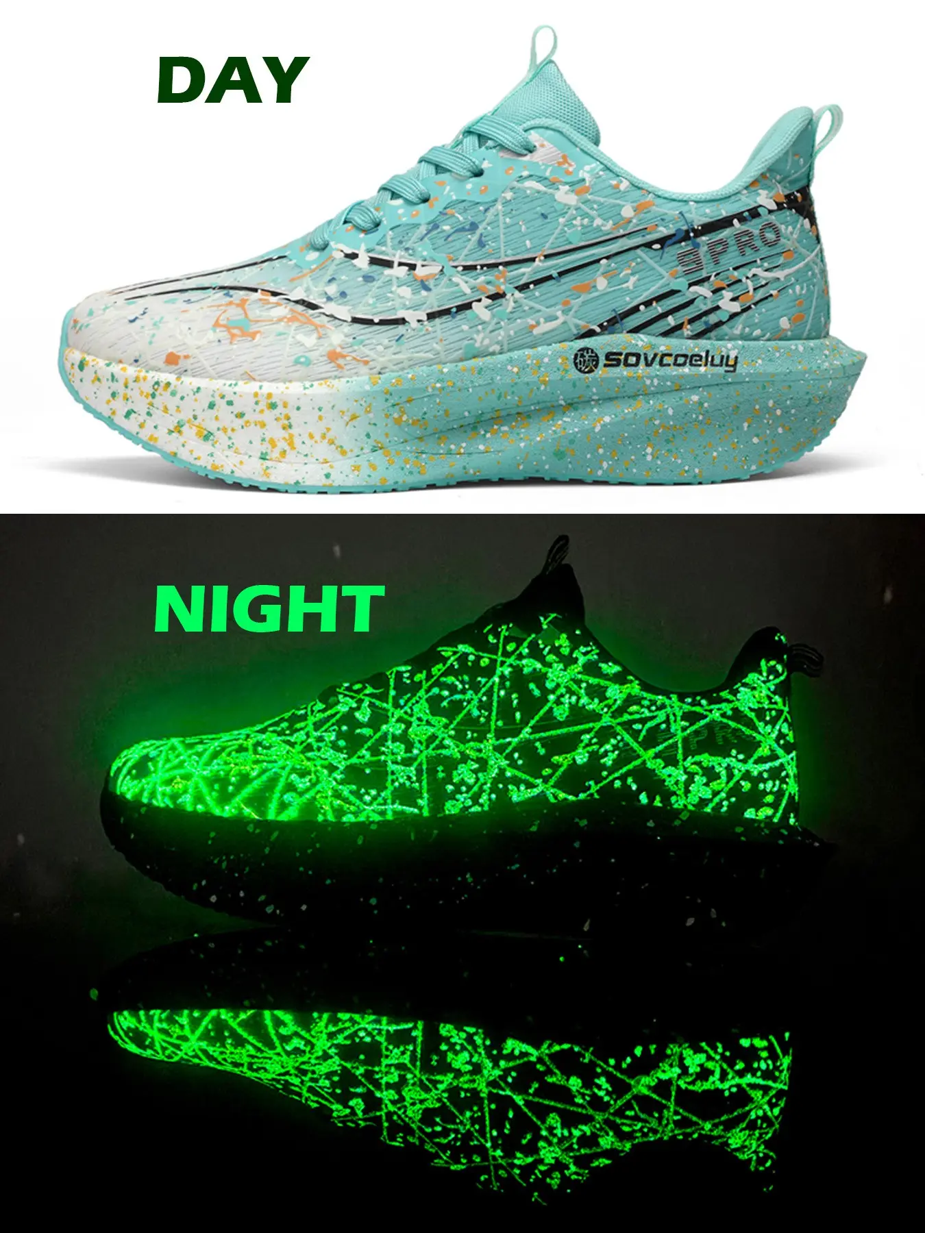 Unisex Glow in the Dark Upper Carbon Plate Running Shoes Ultra Light Breathable Top Quality Outdoor Jogging Shoes for Men Women Daily Running