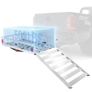 VEVOR 50 x 29.5 x 8.7 inch Hitch Cargo Carrier,  500lbs Capacity Trailer Hitch Mounted Cargo Basket, Aluminum Luggage Carrier Rack with Folding Ramp, Fits 2" Hitch Receiver for SUV Truck Pickup Camping