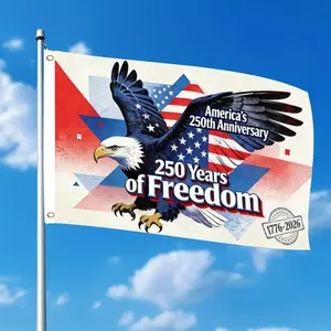 1pc America'S 250th Anniversary Bald Eagle American Flag |   Single-Sided, Polyester, Outdoor Courtyard Decoration with Two Hole Ring, No Electricity Required