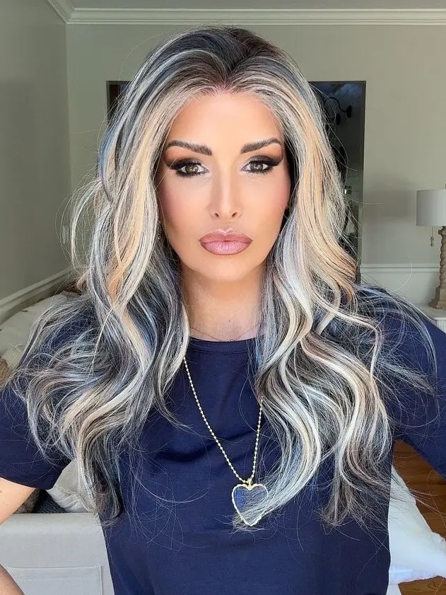 IMstyle Jovi Blue Jeans G2 Calico Blue Peach Blonde Tea Black with Highlight Natural Wavy Glueless 13*4 Free Parting Lace Front Synthetic Wig