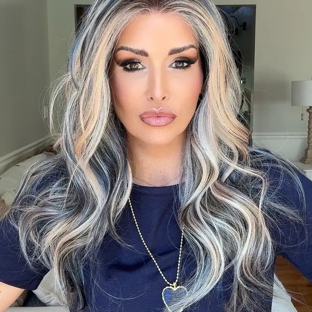 IMstyle Jovi Blue Jeans G2 Calico Blue Peach Blonde Tea Black with Highlight Natural Wavy Glueless 13*4 Free Parting Lace Front Synthetic Wig