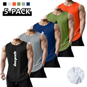 Pack of 5 – Men’s fitness tank tops, summer lightweight outdoor running sleeveless training T-shirts, quick-dry breathable sleeveless American basketball tank tops, casual beach tank tops