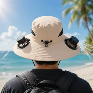 Unisex Solar-Powered Fan Hat —A Wide-Brimmed Sun Hat Featuring Two Built-in Fans. Ideal for Outdoor Activities, Fishing, and the Beach, This Sun-Protection Hat Supports USB Charging and is Suitable for a Variety of Occasions. Moisturizing Canopy