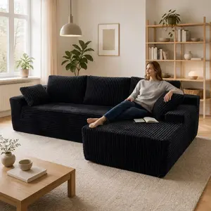 96 Compressed L Shape Sofa Black Right Corner Facing Sofa for Small Spaces with Storage and Modern Design
