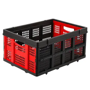 Collapsible Plastic Crate,Foldable Storage Basket,Stackable Utility Crate with Handle,Heavy Duty Milk Crate for Kitchen Office Camping Storage,Red