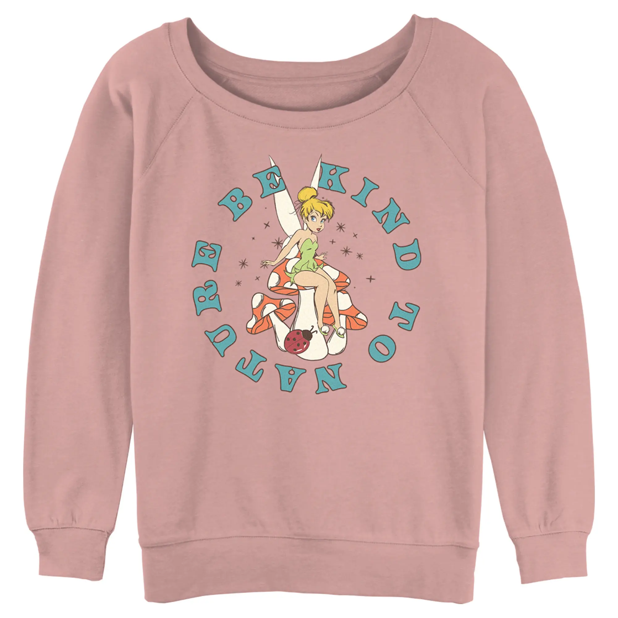 Juniors Womens Peter Pan Tinker Bell Be Kind to Nature Mushroom Sweatshirt