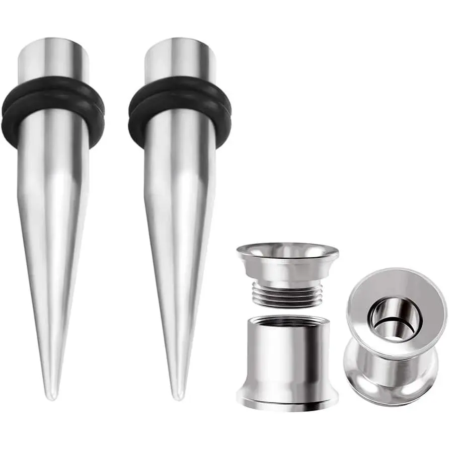 1G/7MM,9MM Stainless Steel Screw Ear Gauges Stretching Kit Tapers Plugs Piercing Stretcher