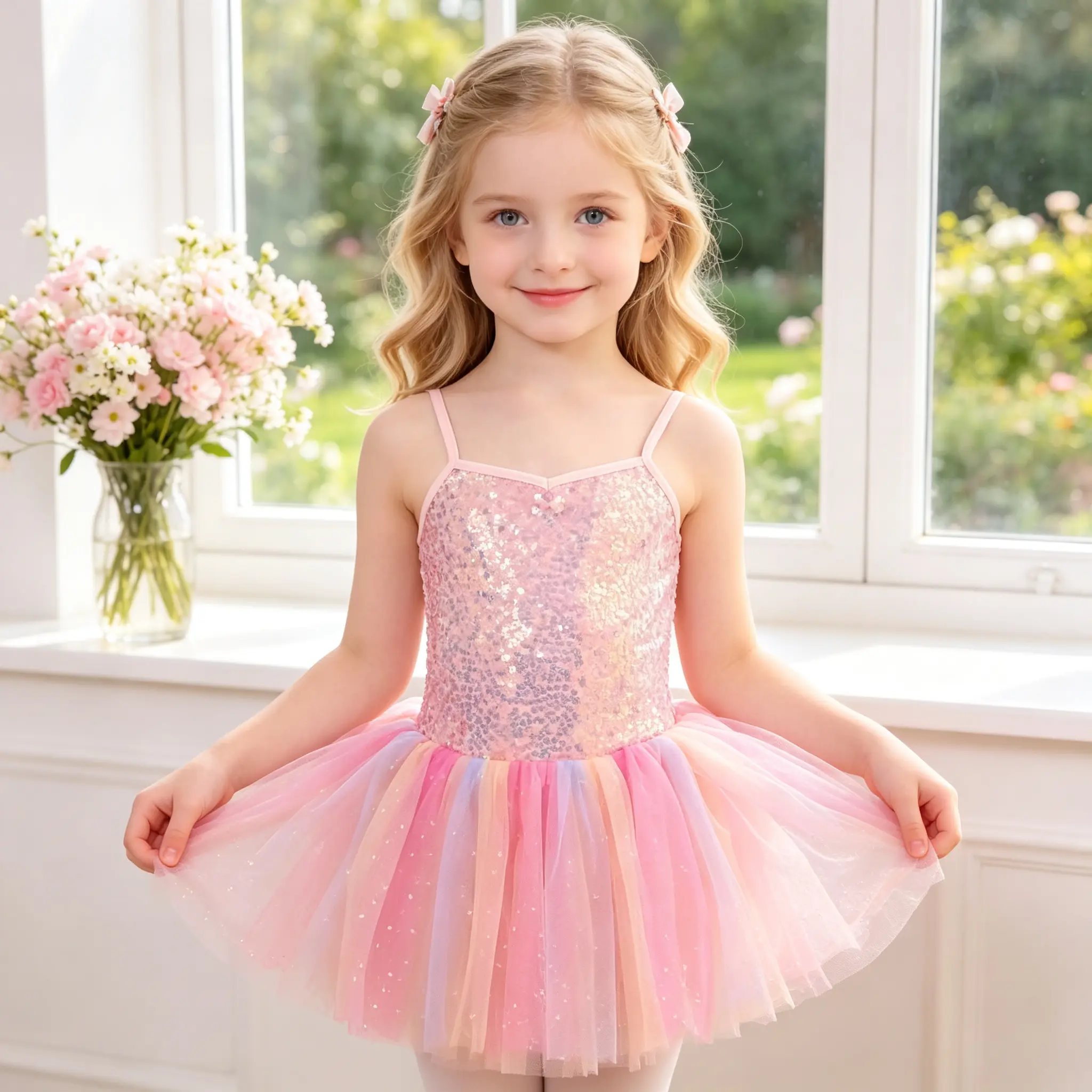 Sparkly Sequin Ballet Tutu Dress for Little Girls｜Spaghetti Strap Glitter Star Tulle Skirt Stretchy Dance Outfit for Recital & Dress‑up