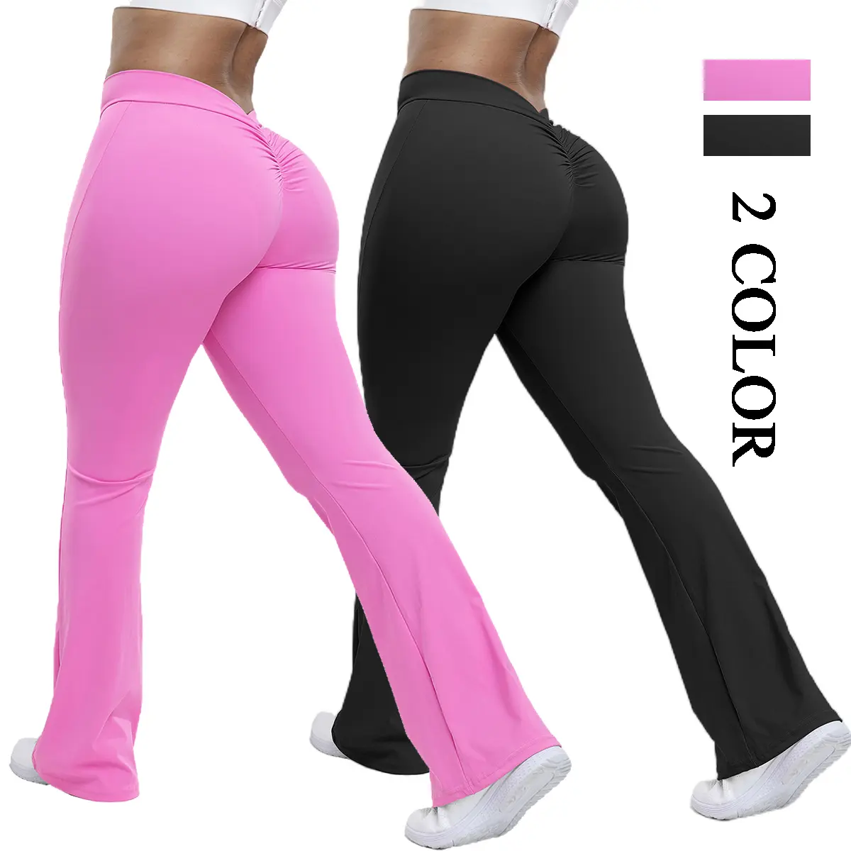 Women's High Waisted Leggings - Slim-Fitting Tummy Control, Buttery Soft Flared Sports Pants, Breathable 4-Way Stretch Carbon Coated Cotton Fabric, Lightweight, Machine Washable, All Seasons