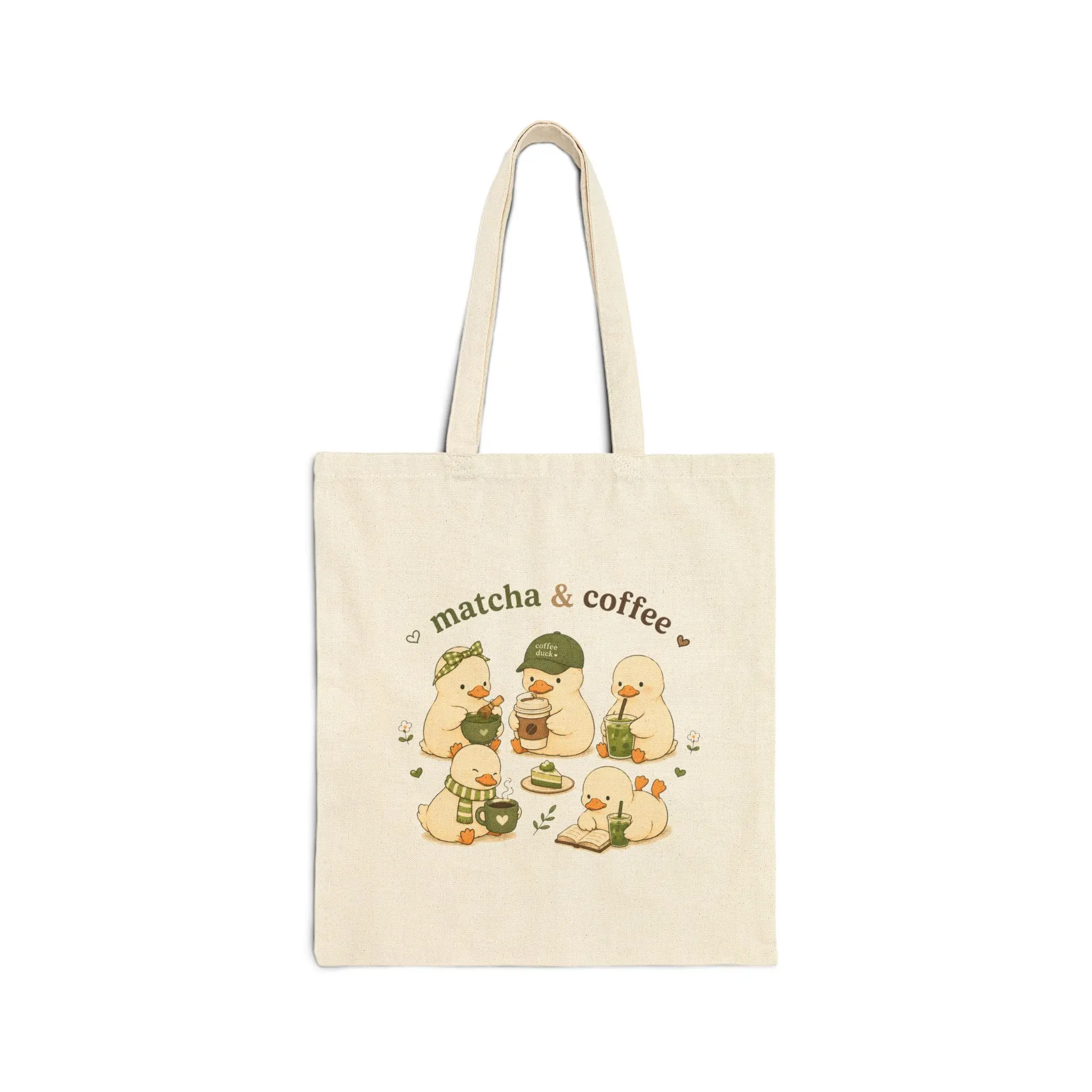 Matcha & Coffee Ducks Canvas Tote Bag | Cute Kawaii Duck Illustration