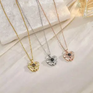 NOKMIT Heart-shaped necklace.Projection Necklace.One Hundred Languages: I Love You.Elegant Necklace for Women.Simple Elegance Sweet.Exquisite & Trendy Pendant Necklace. Fashion Jewelry.mothers gifts,clavicular necklace