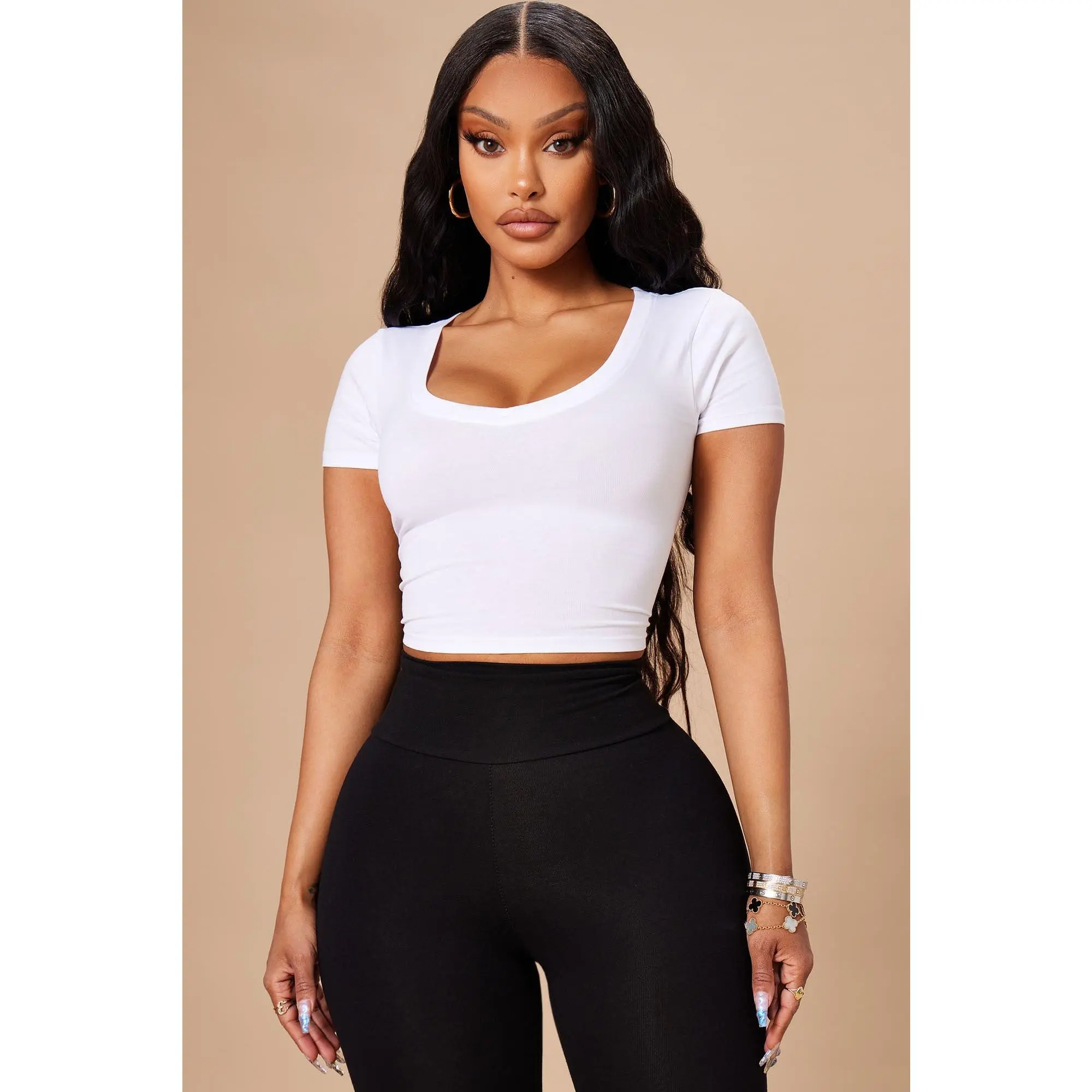 Carly V Neck Crop Tee - White