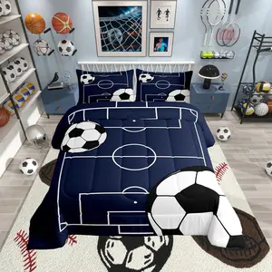 Football Kids Boys Comforter Set,Soccer Ball Pattern Down Comforter Sports Theme Bedding Set for Teens Game Room Decor Football Court Duvet Set,Polyester Quilt Set