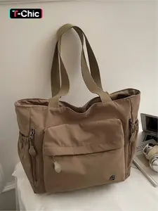 Large capacity women's bag Korean version 2025 new fashion simple one shoulder tote bag canvas bag college student computer bag multi pocket casual commuter bag suitable for work, shopping, Trendy versatile bag