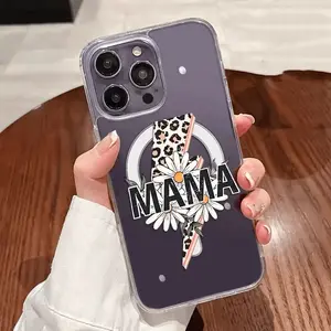 Leopard MAMA print design transparent magnetic phone case for iPhone 16/11/12/13/14 Pro Max/XSMAX series, shockproof and drop-resistant, unisex, suitable for gifts