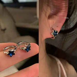Trendy Cute Sweet Blue Star Hoop Earrings For Women Girls Simple New Fashion Vintage Earrings Aesthetic Jewelry Gift