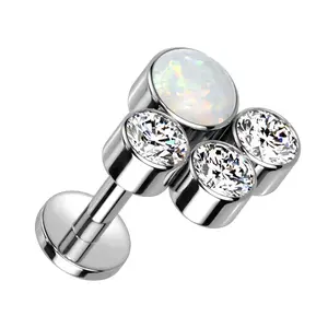 Array White Opalite Clear CZ Titanium Internally Threaded Labret