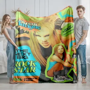 1 piece Avril Lavigne: A Rising Rock Star themed flannel blanket - All-season flannel blanket, suitable for sofas and beds, super soft and comfortable, modern geometric pattern design, digital printing, 100% polyester material, machine washable