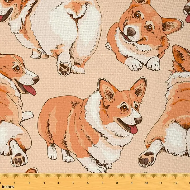 Cute Corgi Dog Upholstery Fabric by The Yard,1 Yard,Kawaii Dachshund Fabric for Upholstery and Home DIY Projects,Cartoon Puppy Dog Waterproof Fabric, Indoor/Outdoor