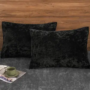 Truly Velvet Pillowcases Standard Size, No Insert, 2 Pack Ultra Soft Breathable Pillow Shams Covers with Envelope Closure, 20" X 26" Luxury Cozy Warm Fuzzy Flannel, Black