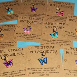 10pcs Butterfly Keychains, Inspirational Pocket Hug Cards, Decorative Hanging Charms, Perfect for Birthday Christmas Party Wedding Thanksgiving Good Luck