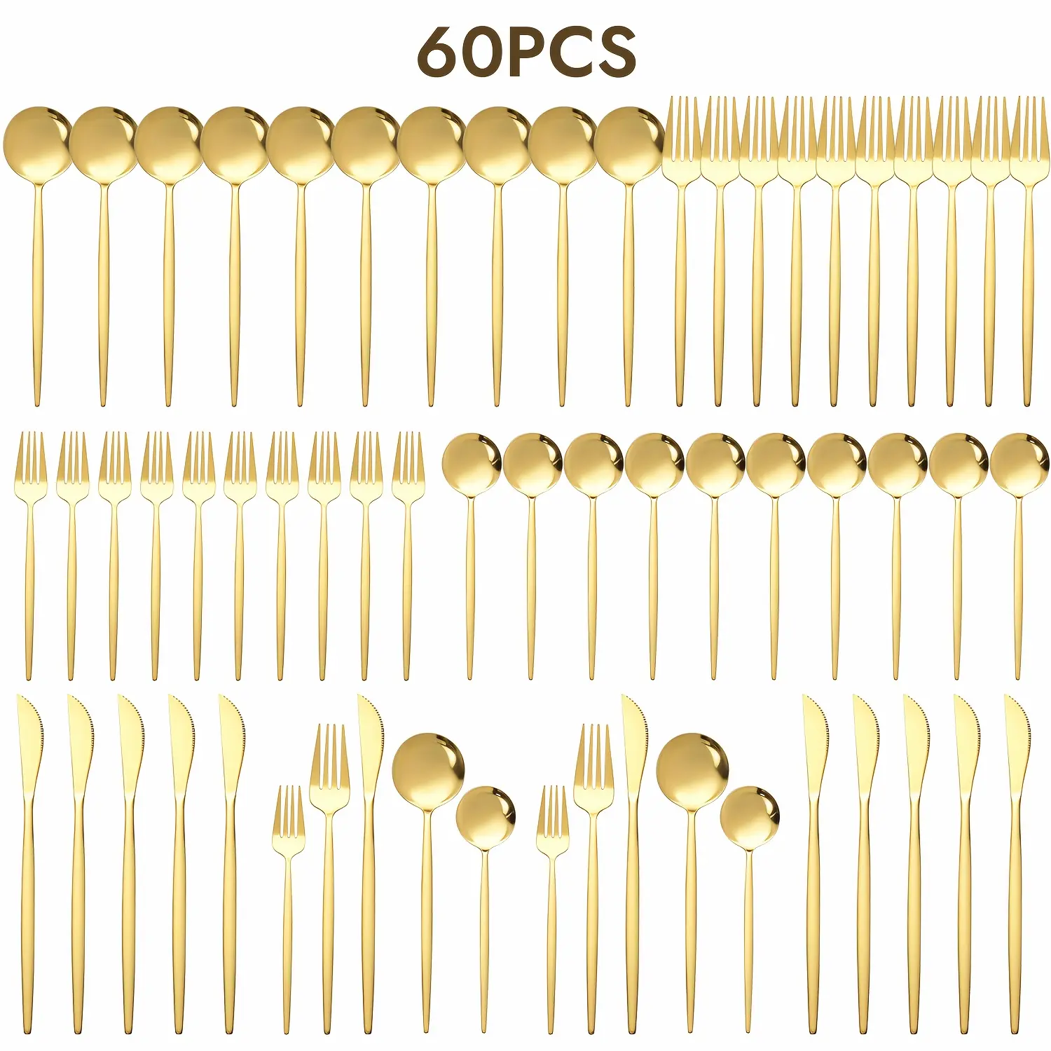 20/30/60pcs Silvery/Golden/Black Stainless Steel Portuguese-style Mirror Polished Silverware Set for 4/6/12, Include Knives Spoons And Forks, Tableware for Home, Halloween Party And Wedding, Coffee Bar Accessories