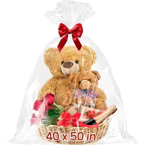 6 count  Cellophane  Bags, 40 x 50 Inches  Clear Plastic Cellophane Wrap for  Baskets Packaging