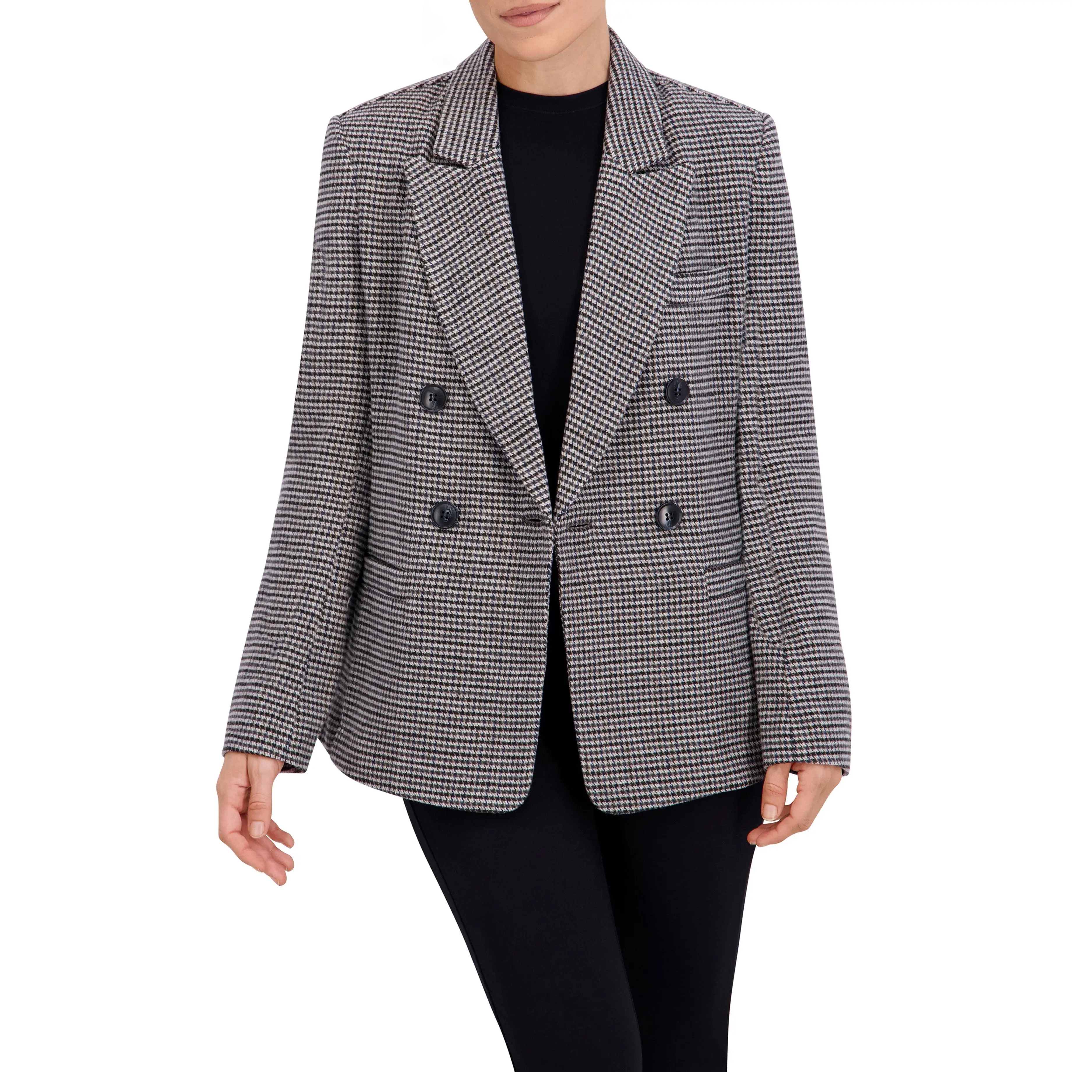 Double Breasted Plaid Unlined Blazer