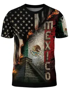Mexico Usa Flag Pyramid Heritage Pride Warrior Spirit Shirt, Athletic Apparel, Sporty Fitted Long Sleeve Top, All Seasons Striped Design