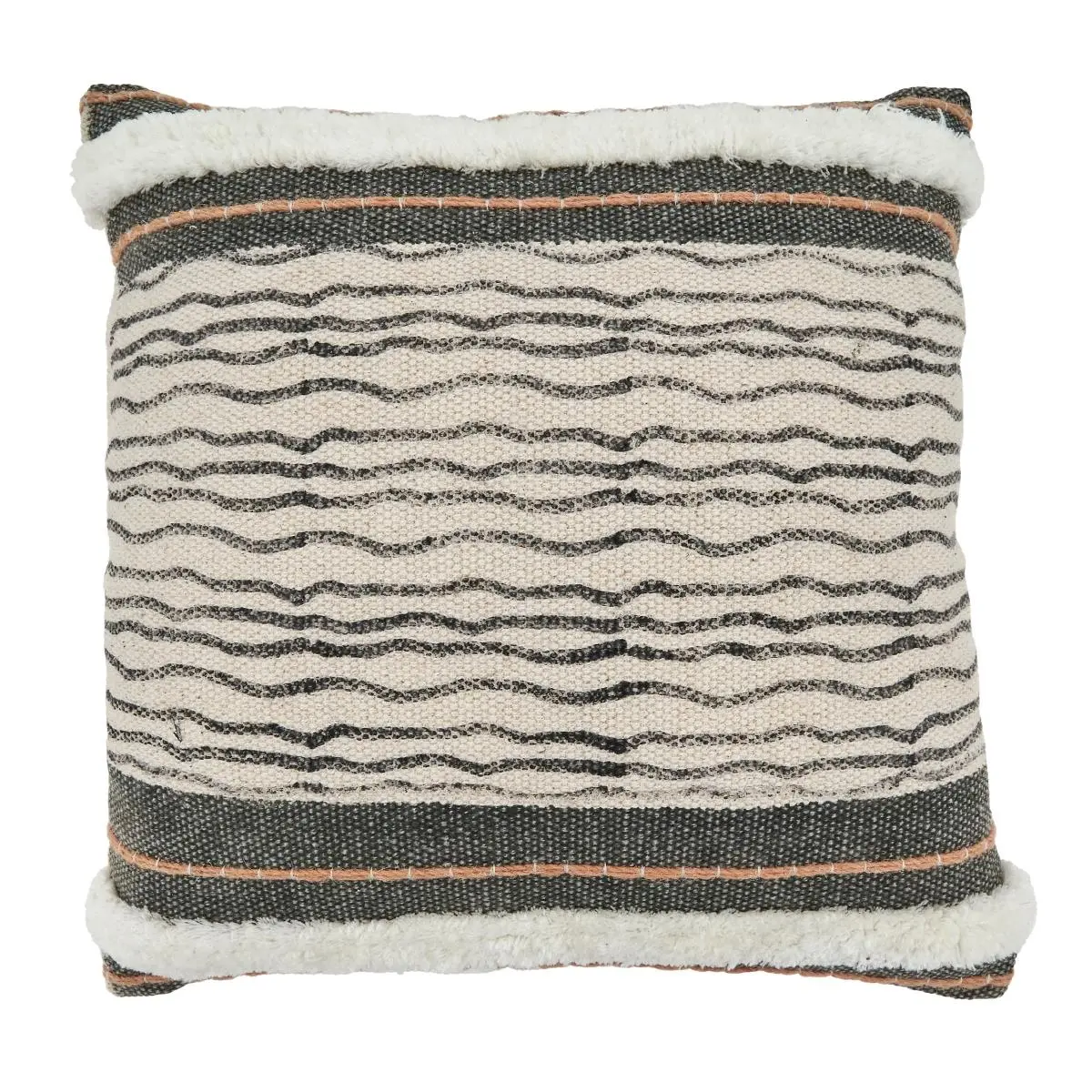 SARO 20 in. Square Printed & Embroidered Down-Filled Throw Pillow, Comfy Cushions with Stripe Design for Sofa Decor