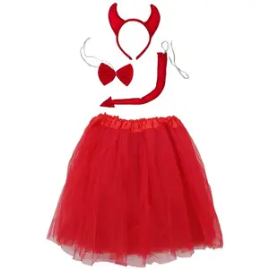 Red Devil Costume Set for Adults & Plus Size – Tutu Skirt, Tail & Horns Headband – Fiery Outfit for Halloween & Cosplay