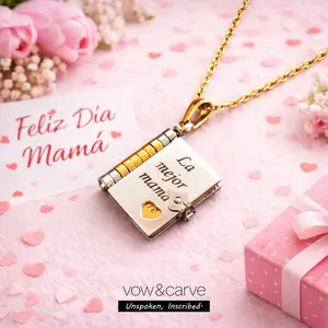 Book Necklace for Mom Spanish Version, Name Engraved Pendant Necklace, Dainty Fashion Jewelry, Gifts for Women, Mother's Day Birthday Gift for Mom