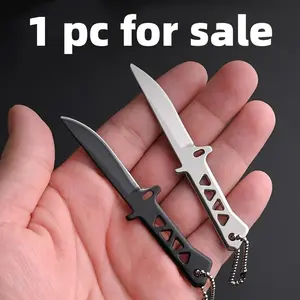 Stainless Steel Mini Straight Blade Keychain Knife, Portable Folding Knife, Sharp Outdoor Utility Knife, Compact and Convenient
