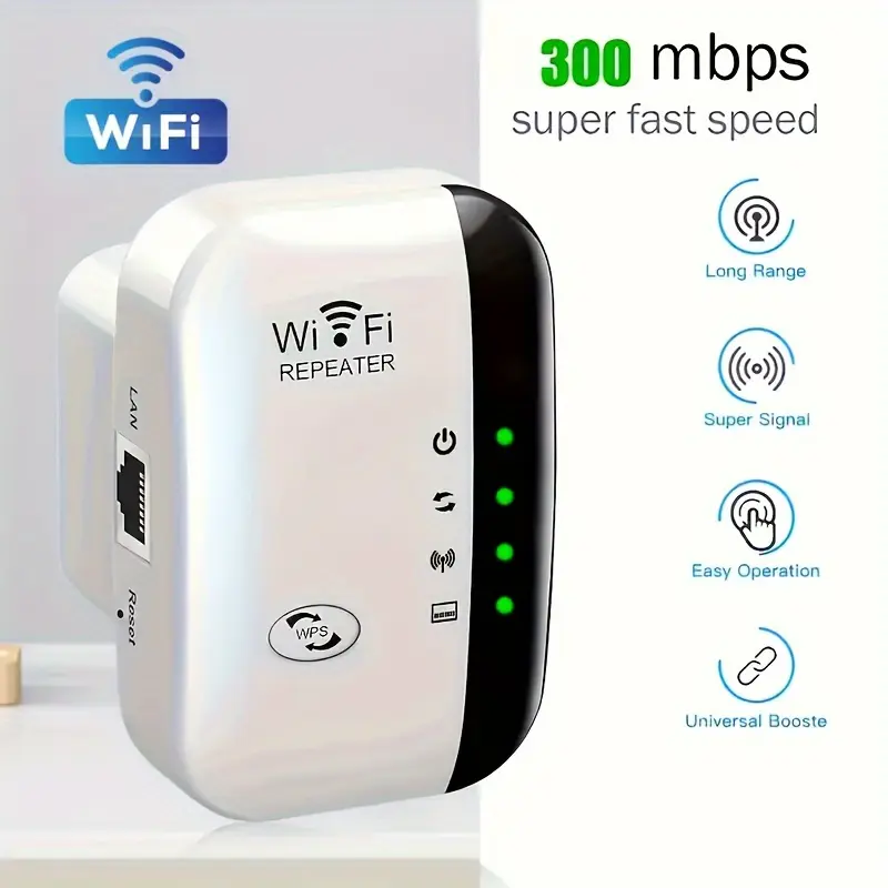 WiFi Repeater, 300Mbps WiFi Extender - 2.4GHz WiFi Booster Long-Range Wireless Signal Amplifier , WiFi Extenders Signal Booster for Home, 802.11N, 3-Modes AP/Repeater/Router, Easy WPS Setup, Suitable for Home and Office Use