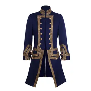 Men‘s 18th Century Colonial Military Uniform Blue Tailcoat Costume Medieval Victorian Regency Outfit