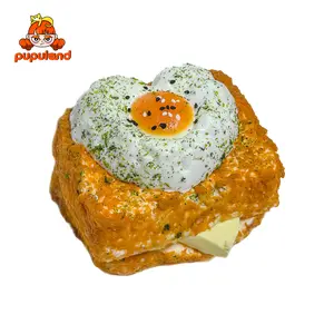 Double layered thick toast with heart-shaped eggs and cheese Food-Grade Silicone Slow-Rising Rebound Squishy Fidget Toys for Stress Relief - Soft Squeeze Toys with Thick Creamy Slime Texture, Handmade Non-Toxic Sensory Toys