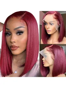 99J Burgundy Bob Lace Front Wigs Human Hair 13x4 99J Red Bob Wig Human Hair For Women 180% Density Red Wig Human Hair Pre Plucked With Baby Hair,Natural Looking Human Hair Wigs Lace Front Bobs