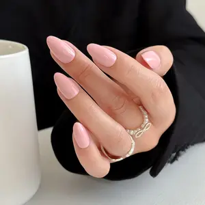 Worknaily Pink Press-On Nails 32pcs Short Almond Natural Everyday Look Solid Shimmer Cat Eye