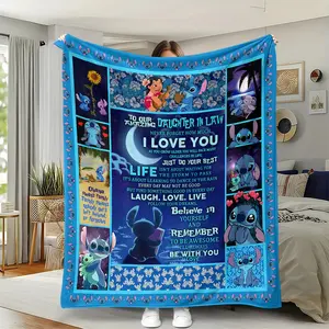 1pc Star Baby Stitch Patchwork Blanket, Heartwarming Blue Theme Flannel, Soft Skin-Friendly, Warm Breathable, Home Use