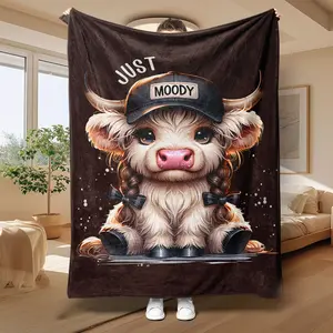 Cute Moody Cow Flannel Blanket, Lightweight All-Season Throw, Perfect Gift for Friends & Family, Ideal for Sofa Bed Camping Travel
