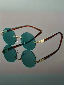 Men's Round Frameless Sunglasses, High-Quality European & American Fashion, Decorative Lens, Suitable for Street Shooting Parties
