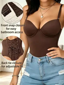Women's Shapewear Bodysuit with Back Tie, Adjustable Push-Up Waist Cincher, Seamless Design, Ideal for Daily Wear & Special Occasions