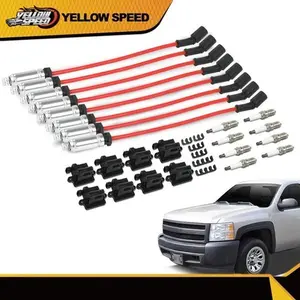 8-Pcs Ignition Coils & Spark Plug Wires with Copper Wire, Auto Engine Parts Compatible with Chevy GMC 4.8L, 5.3L, 6.0L Vehicles
