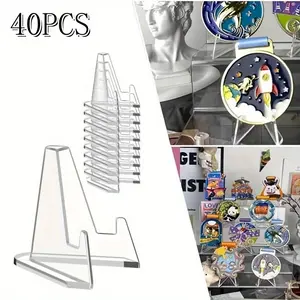 Pack Of 40 Clear Acrylic Card Display Stands - Adjustable Easel Holders for Sports Cards,Baseball Cards, and Collectibles - Secure Triangular Design for Home and Commercial Use, Home Decoration|Sleek Design