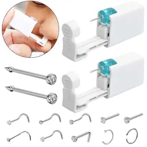2PCS Disposable Nose Piercing Gun Built-in Nose Studs,10 PCS Nose Rings-Portable Nose Piercing Kit
