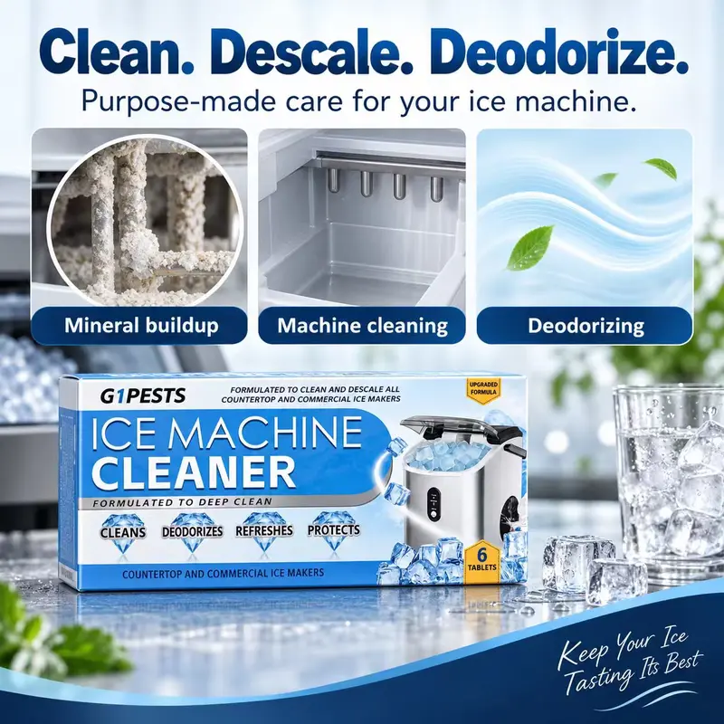 6-Pack Nickel-Safe Ice Machine Descaler Tablets, Powerful Remover for Countertop Ice Makers, Supports Regular Cleaning, Extends Machine Life (Boxed)